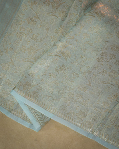 Pastel Blue Kora Silk Saree
