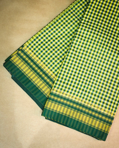Green Illkal Cotton Saree with Tam Tam Checks
