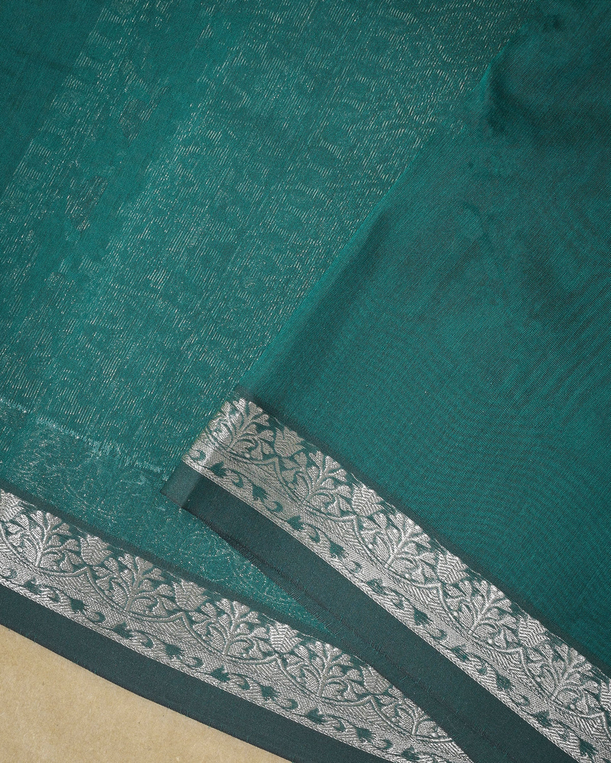 Peacock Blue Chanderi Cotton Saree with Woven Buttis & Piping Border