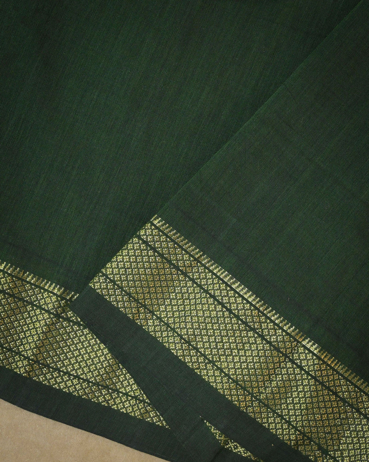 Olive green Handloom Cotton Paithani Saree with Heavy Zari Pallu