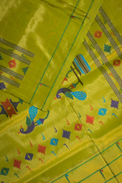 Paithani Handwoven Tissue Paithani With Triple Muniya Border