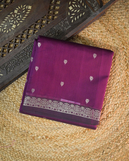Purple Chanderi Cotton Saree with Woven Buttis & Piping Border