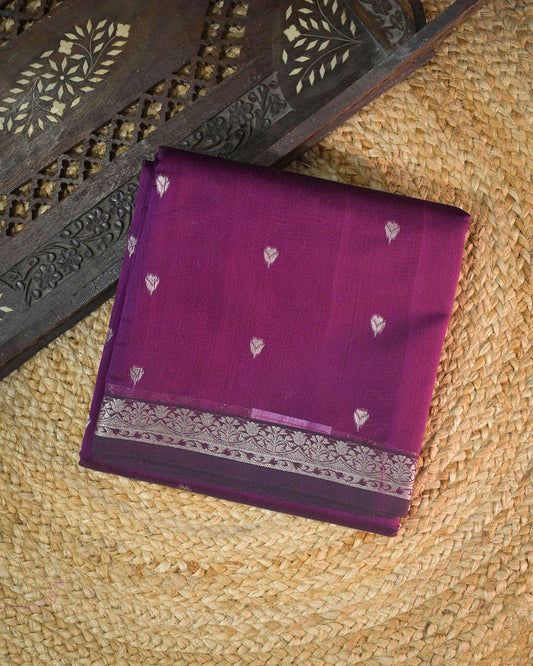 Purple Chanderi Cotton Saree with Woven Buttis & Piping Border