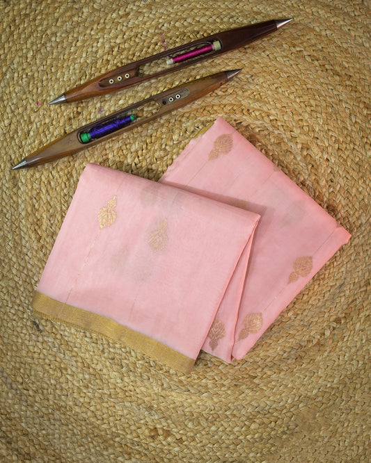 Peach Silk Chanderi Saree with Handloom Lining Chanderi