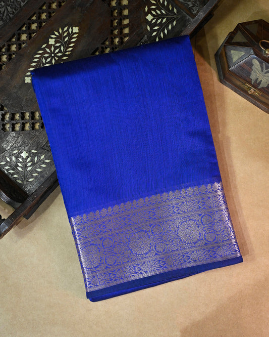 Navy Blue Cotton/Linen Saree – Woven Plain Body with Rich Pallu