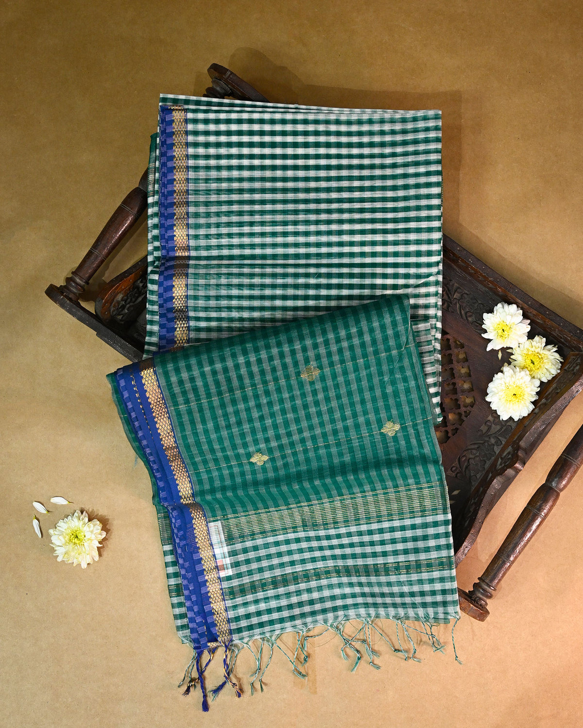 Peacock green Maheshwari Silk Saree