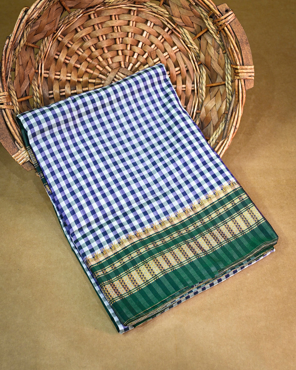 Indigo blue Illkal Cotton Saree with Tam Tam Checks