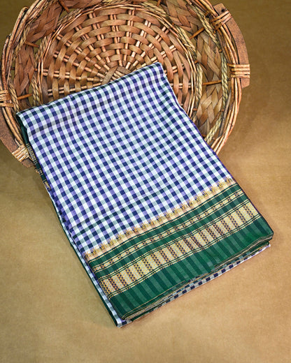 Indigo blue Illkal Cotton Saree with Tam Tam Checks