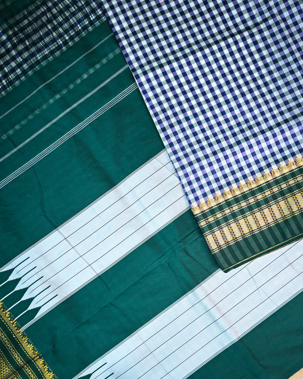 Indigo blue Illkal Cotton Saree with Tam Tam Checks
