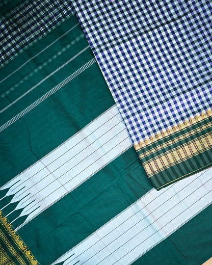 Indigo blue Illkal Cotton Saree with Tam Tam Checks