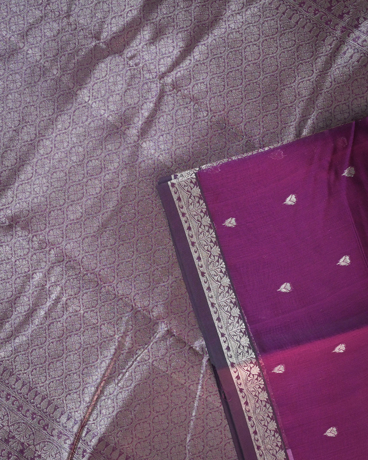 Purple Chanderi Cotton Saree with Woven Buttis & Piping Border