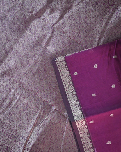 Purple Chanderi Cotton Saree with Woven Buttis & Piping Border