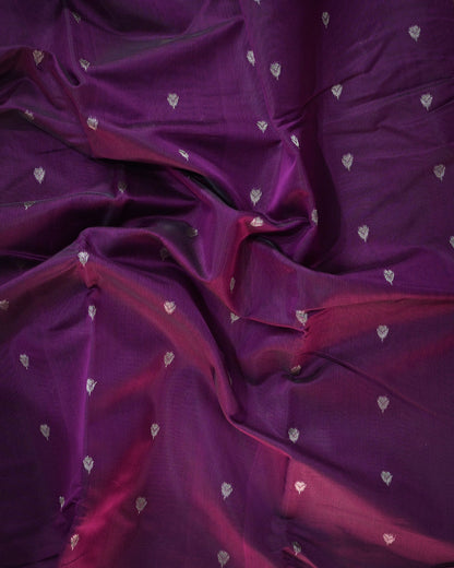 Purple Chanderi Cotton Saree with Woven Buttis & Piping Border