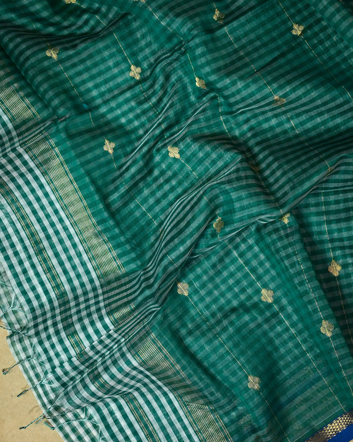 Peacock green Maheshwari Silk Saree