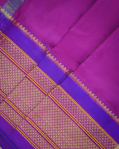 Lemon yellow Silk Paithanis Woven paithani with purple contrast