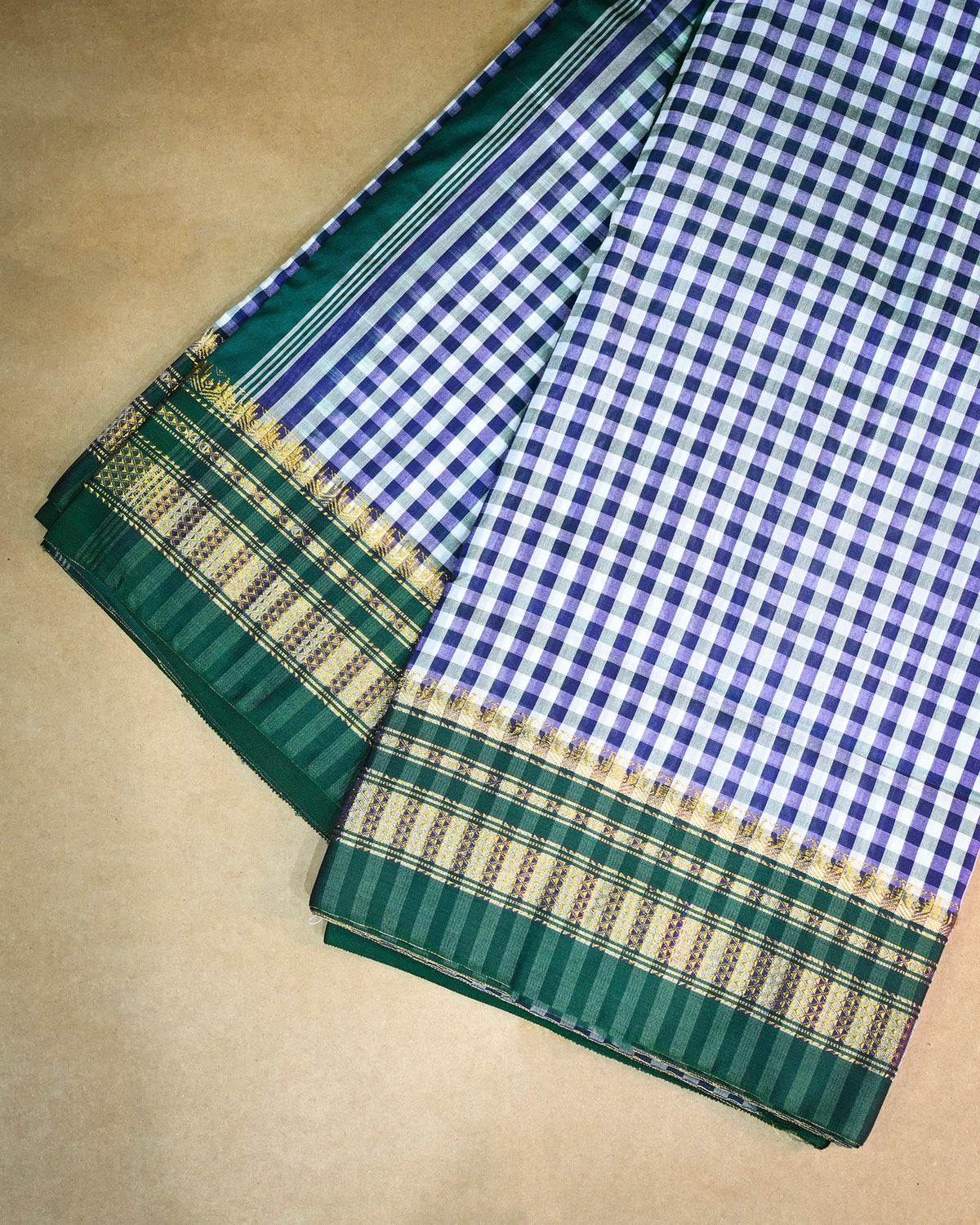 Indigo blue Illkal Cotton Saree with Tam Tam Checks