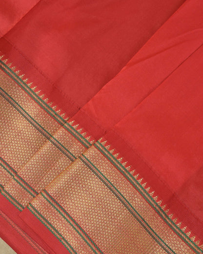 Anjeeri green Silk Paithani Woven paithani with red contrast