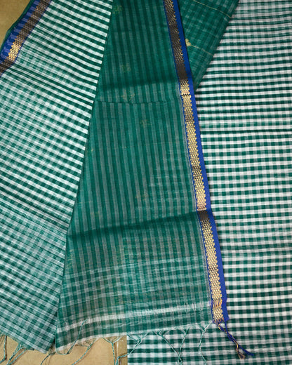 Peacock green Maheshwari Silk Saree