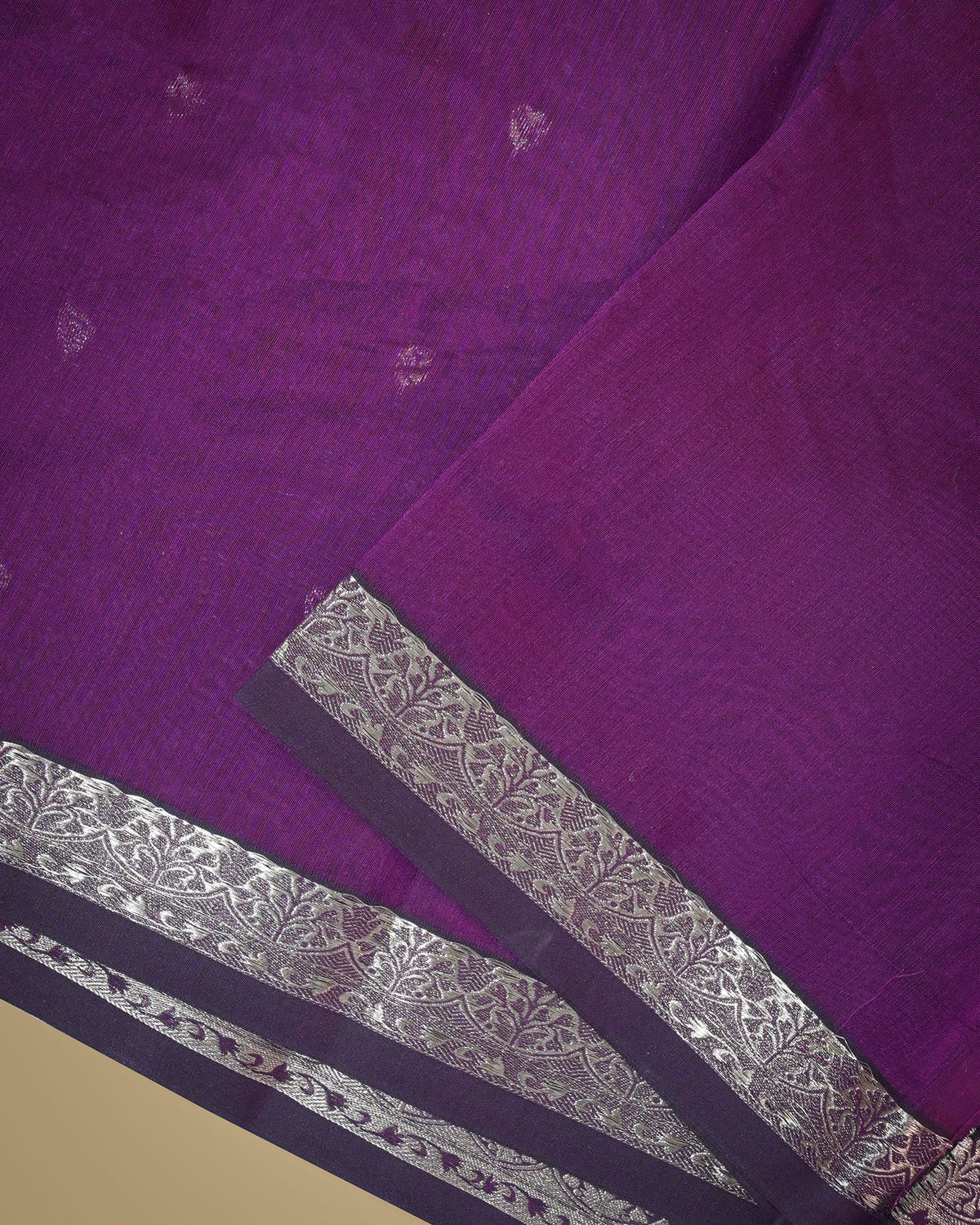 Purple Chanderi Cotton Saree with Woven Buttis & Piping Border