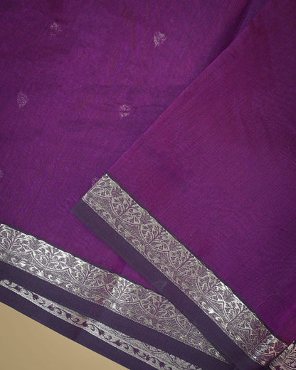 Purple Chanderi Cotton Saree with Woven Buttis & Piping Border