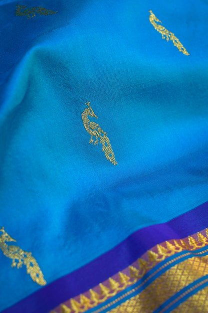 9yard Handwoven Pure Paithani With Peacock Jari Buttis