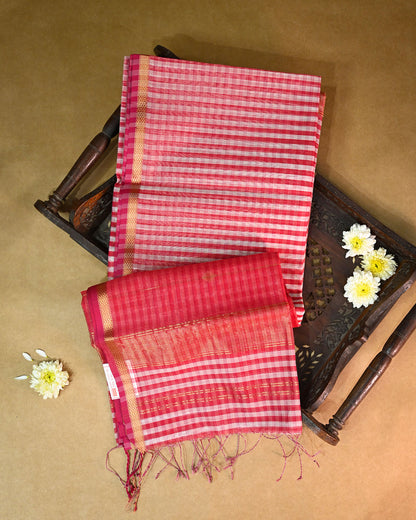 Peach pink Maheshwari Silk Saree
