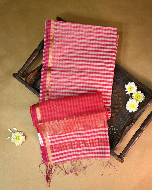 Peach pink Maheshwari Silk Saree