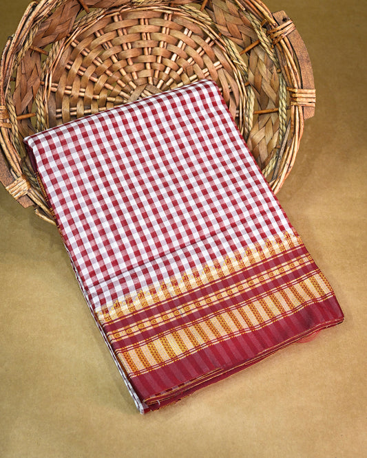 Red Illkal Cotton Saree with Tam Tam Checks