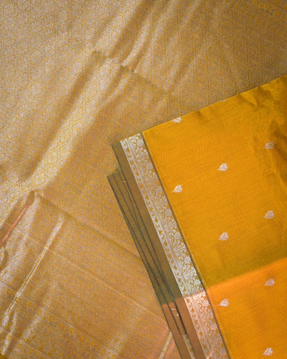Mustard yellow Chanderi Cotton Saree with Woven Buttis & Piping Border