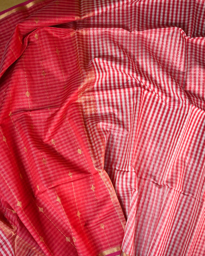Peach pink Maheshwari Silk Saree