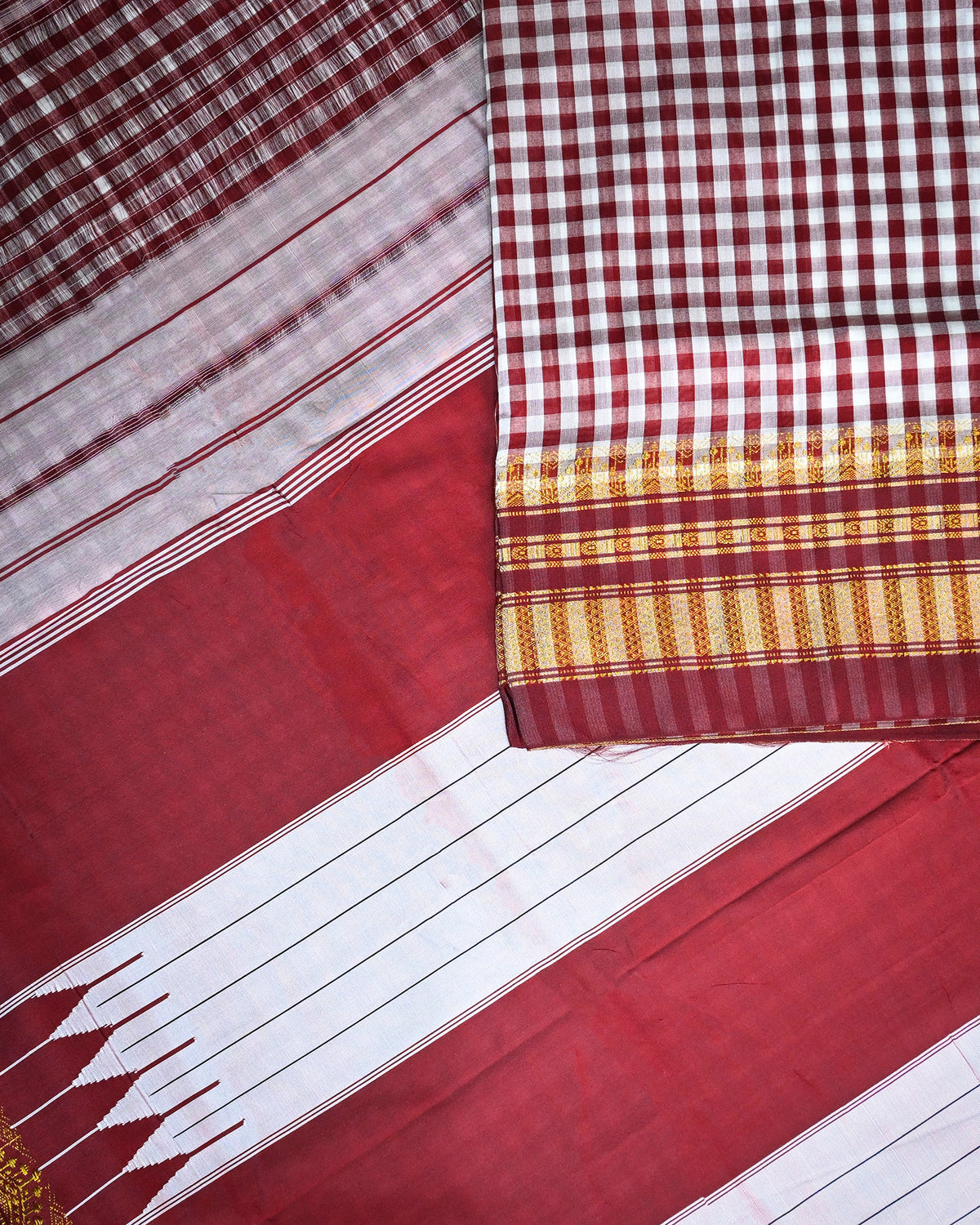 Red Illkal Cotton Saree with Tam Tam Checks