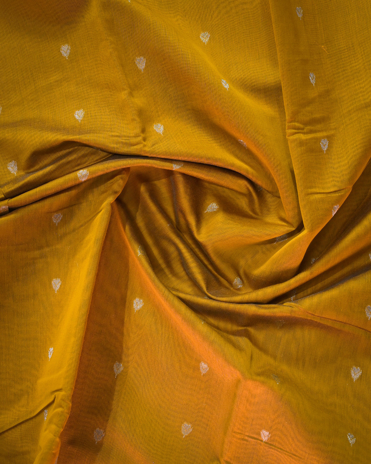 Mustard yellow Chanderi Cotton Saree with Woven Buttis & Piping Border