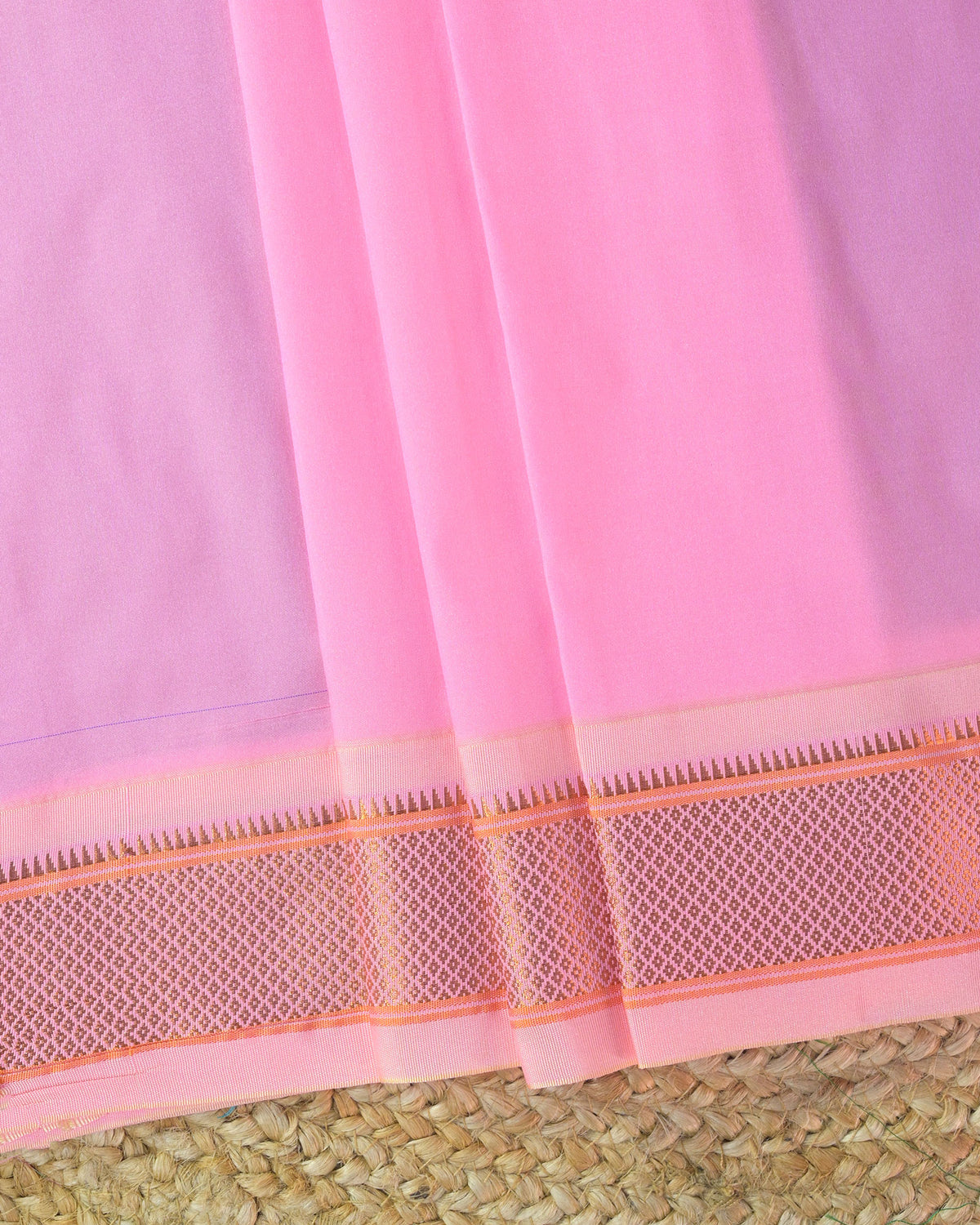 Bottle Green Semi Paithani Silk Saree with Peach Contrast & Woven Chunri Buttis