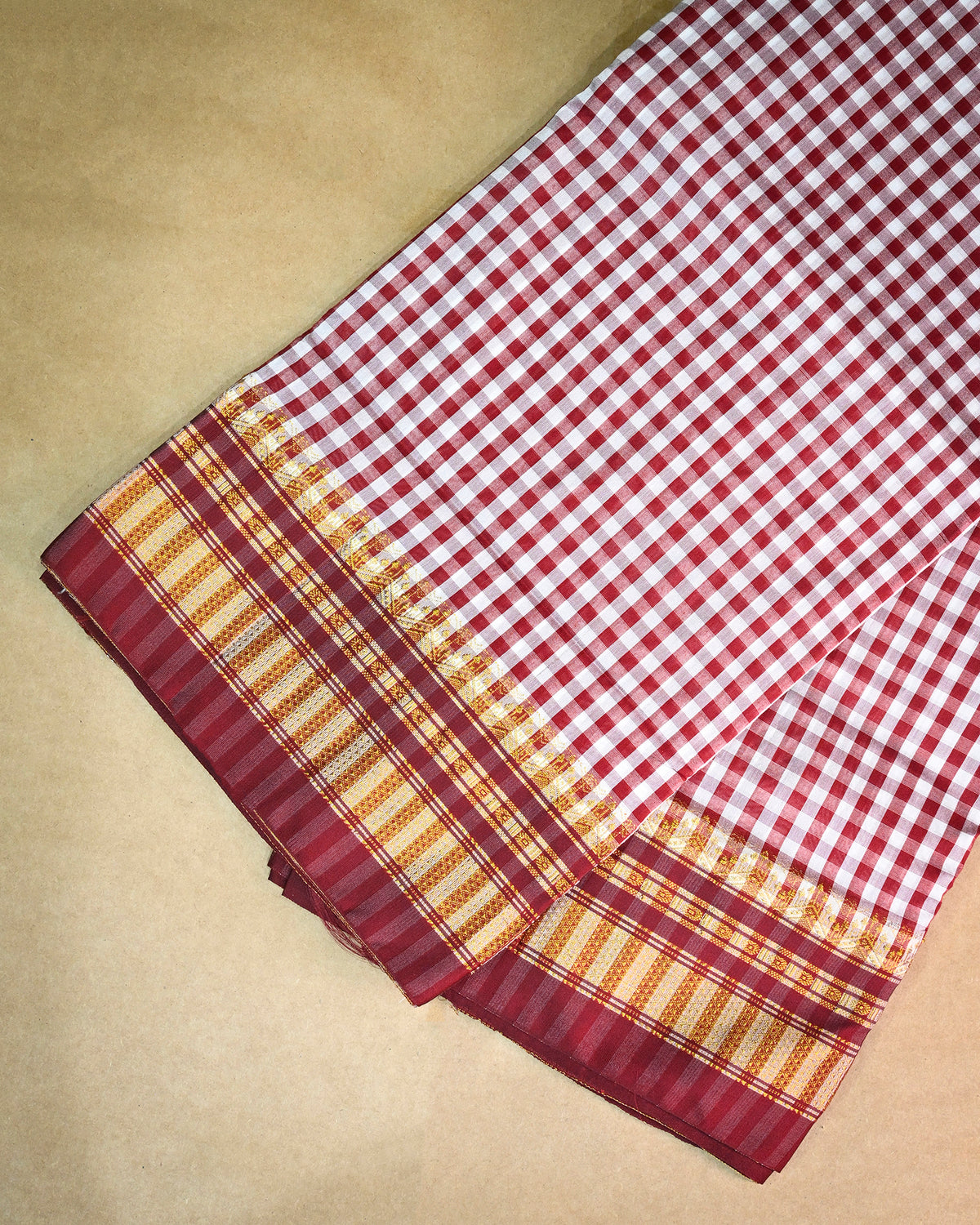 Red Illkal Cotton Saree with Tam Tam Checks