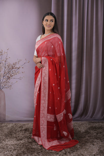 Georgette Woven Silver Jari Buttis All Over