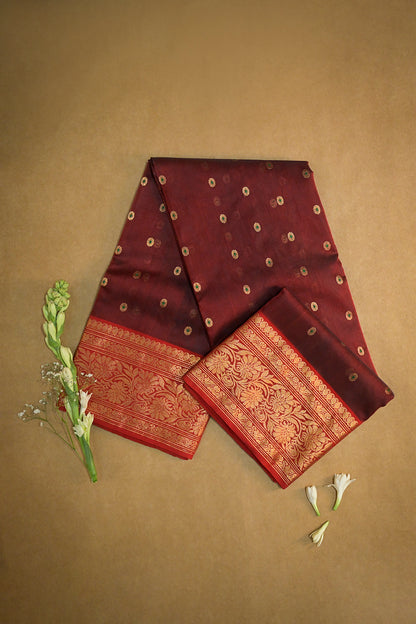 Chanderi Woven Meena And Jari Motifs With Red Contrast