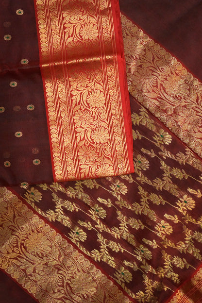 Chanderi Woven Meena And Jari Motifs With Red Contrast