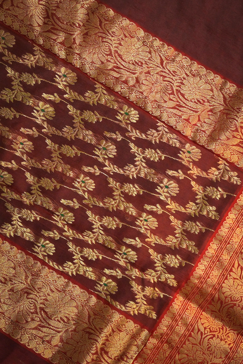 Chanderi Woven Meena And Jari Motifs With Red Contrast