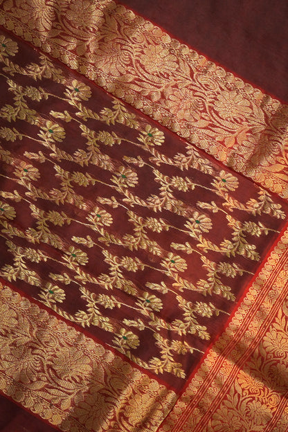 Chanderi Woven Meena And Jari Motifs With Red Contrast