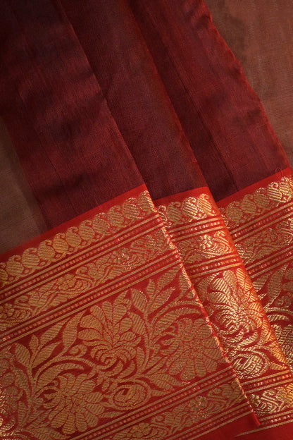 Chanderi Woven Meena And Jari Motifs With Red Contrast