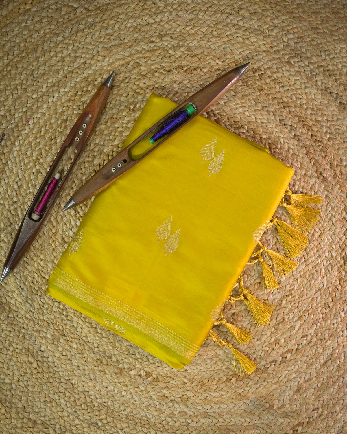Lemon Yellow Semi Silk Gajji Silk