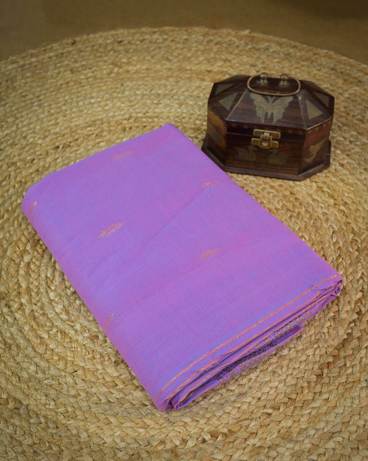 Lavender Handloom Cotton Paithani Saree with Heavy Zari Pallu