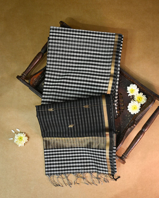 Black Maheshwari Silk Saree
