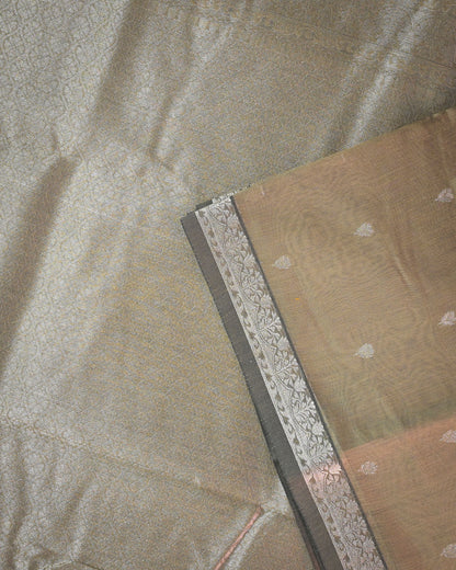 Grey Chanderi Cotton Saree with Woven Buttis & Piping Border