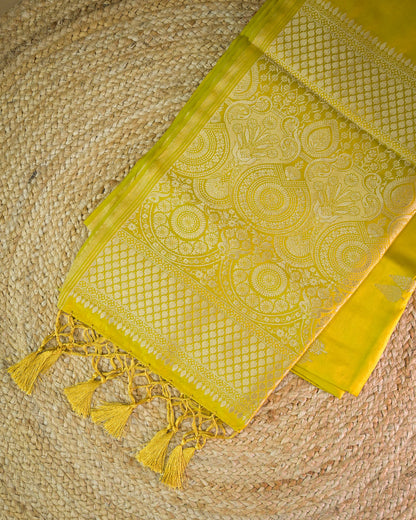 Lemon Yellow Semi Silk Gajji Silk