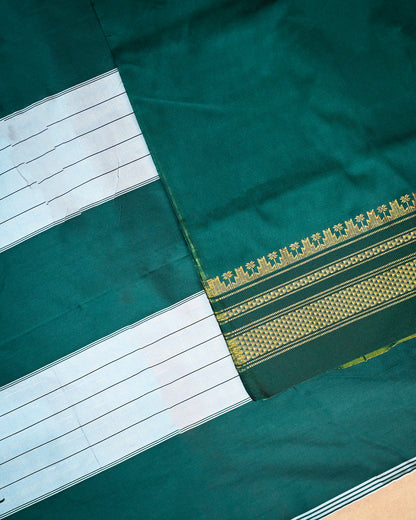 Beige Green Illkal Cotton Saree with Tam Tam Checks