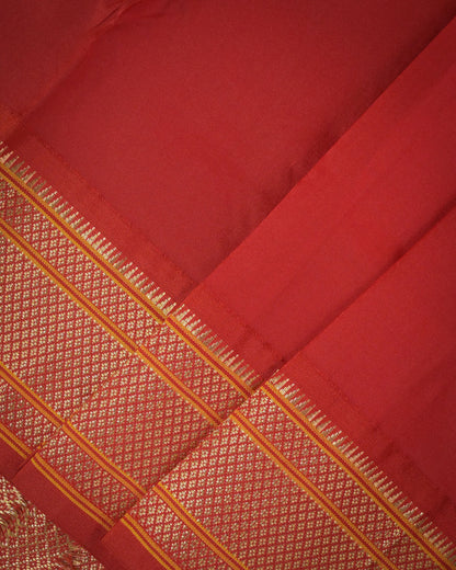 Bottle green Silk Paithani Woven paithani with red contrast