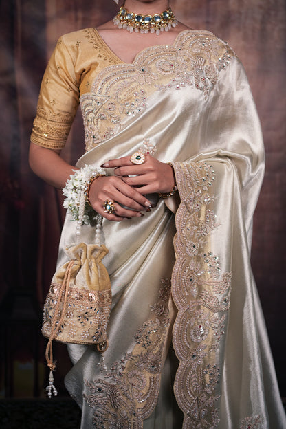 Pure Banarasi Tissue with Heavy Zardosi Hand Work Saree