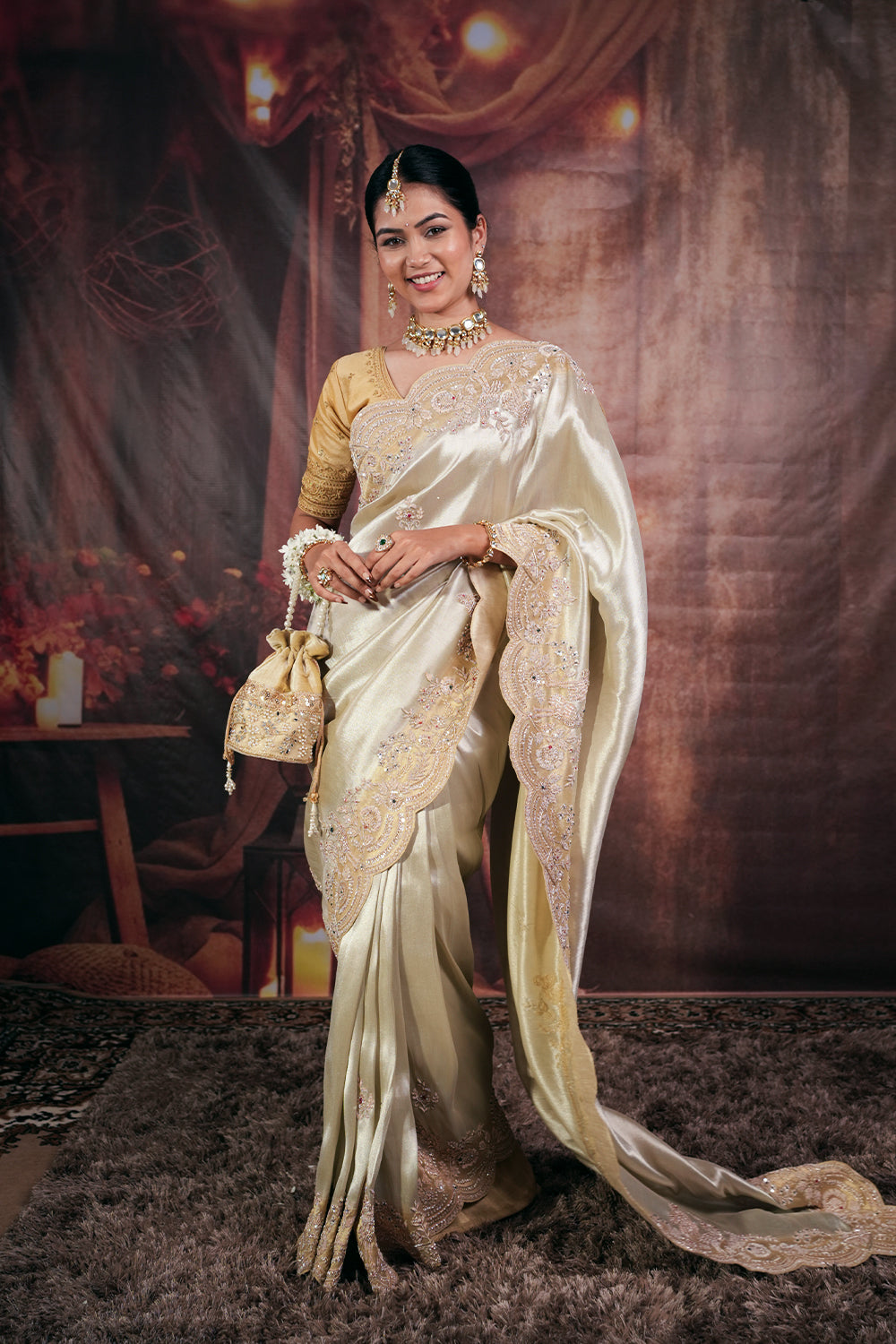 Pure Banarasi Tissue with Heavy Zardosi Hand Work Saree