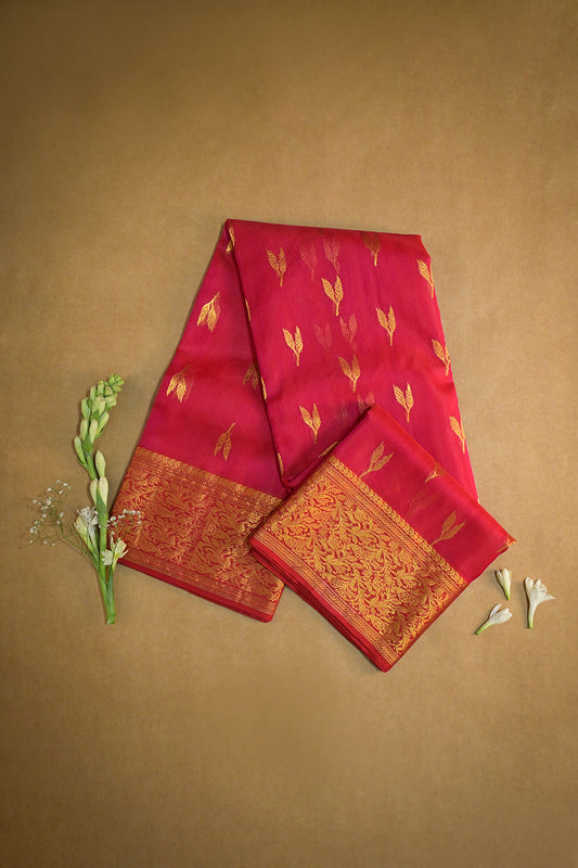 Chanderi Woven Leaf Jari Motifs With Self Matching